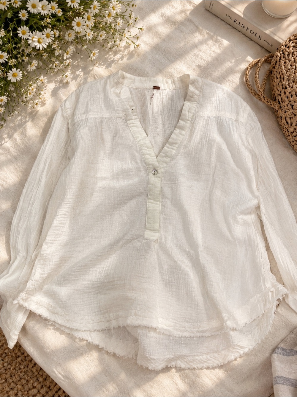 Free People White Gauze V-Neck Tunic